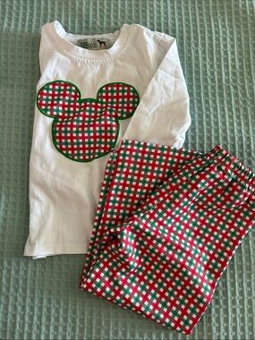 Kids Mickey Mouse appliqué  Set with Red & Green Plaid